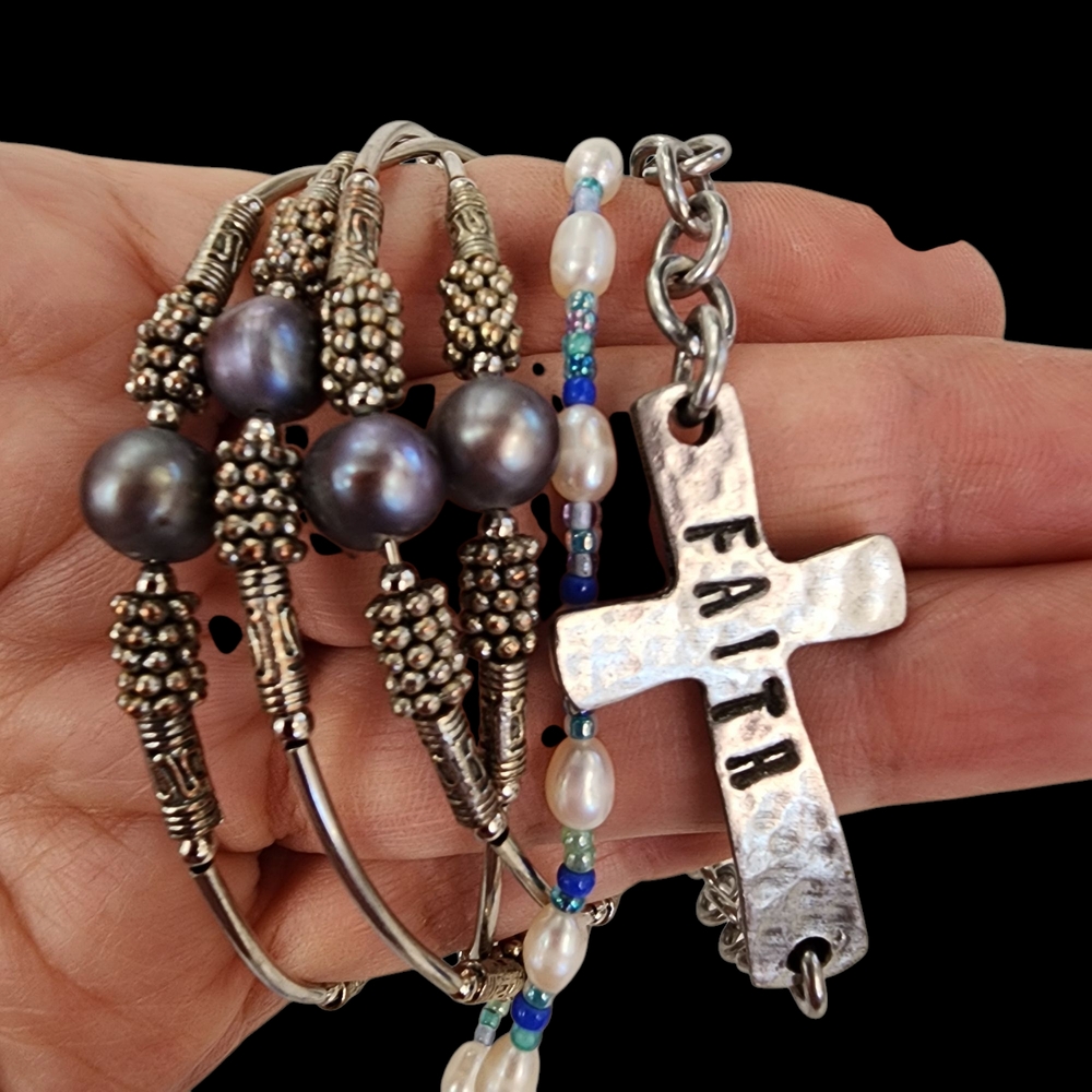 Bracelet Bundle 3 Bracelets Silver Tone With Genu… - image 1